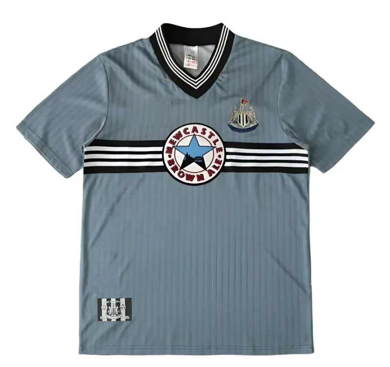 Newcastle United 1995/96 Away Retro Jersey – Grey Blue Brown Ale Fan Version
