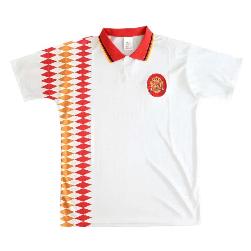 Spain National Team 1994 Away Retro Fan Jersey – White Diamond Pattern | World Cup Classic Kit