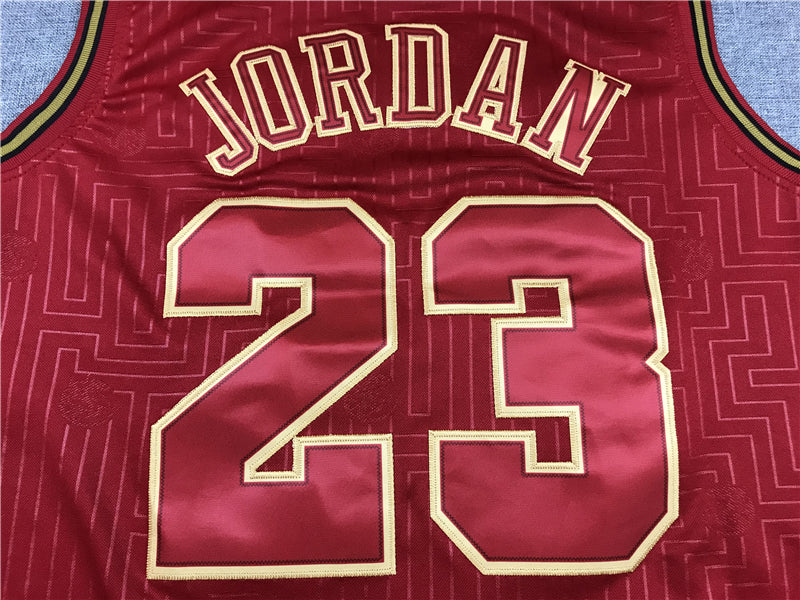 Michael Jordan #23 Chicago Bulls Mitchell & Ness Red Gold Maze Texture 1997-98 Hardwood Classics Swingman Jersey