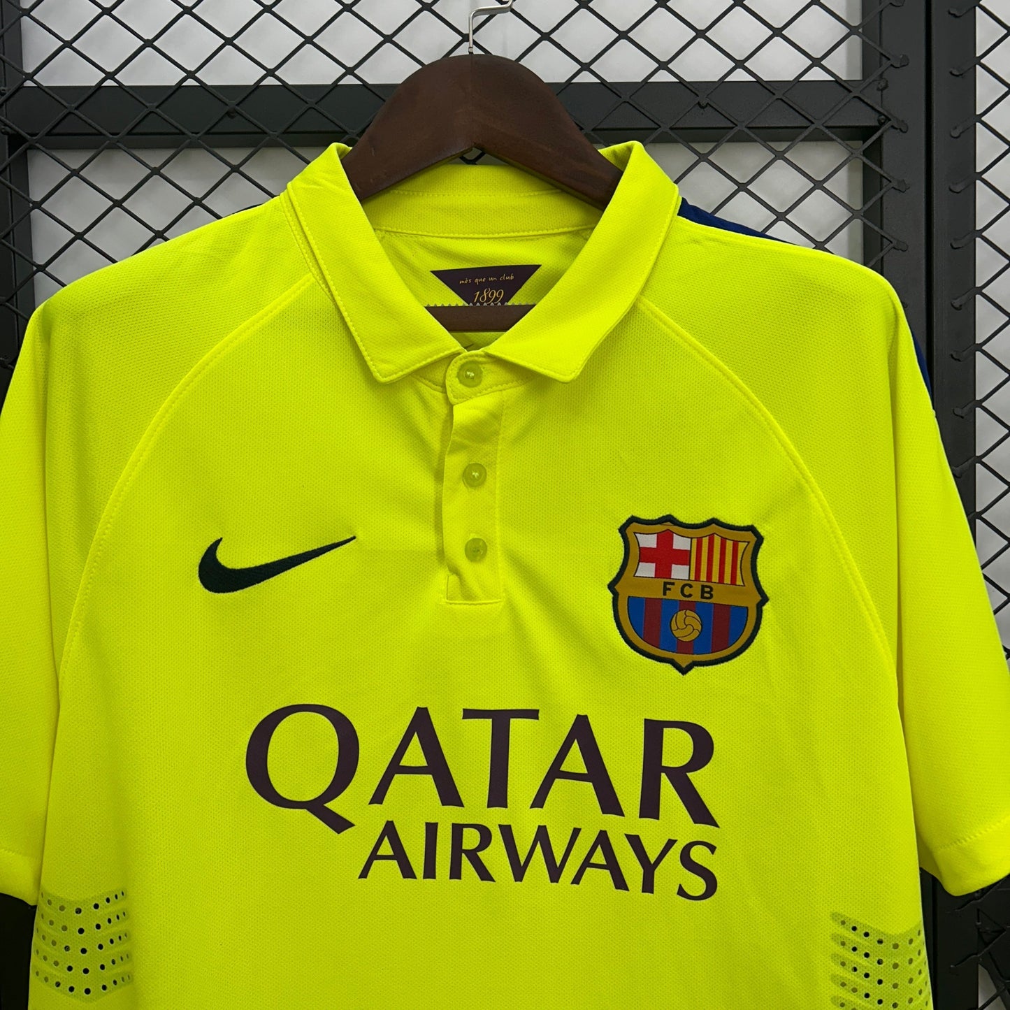 FC Barcelona 2014-15 Third Jersey – Neon Yellow Nike Qatar Airways Treble Season Football Shirt | MSN Messi Suarez Neymar Iniesta Classic Barca Kit