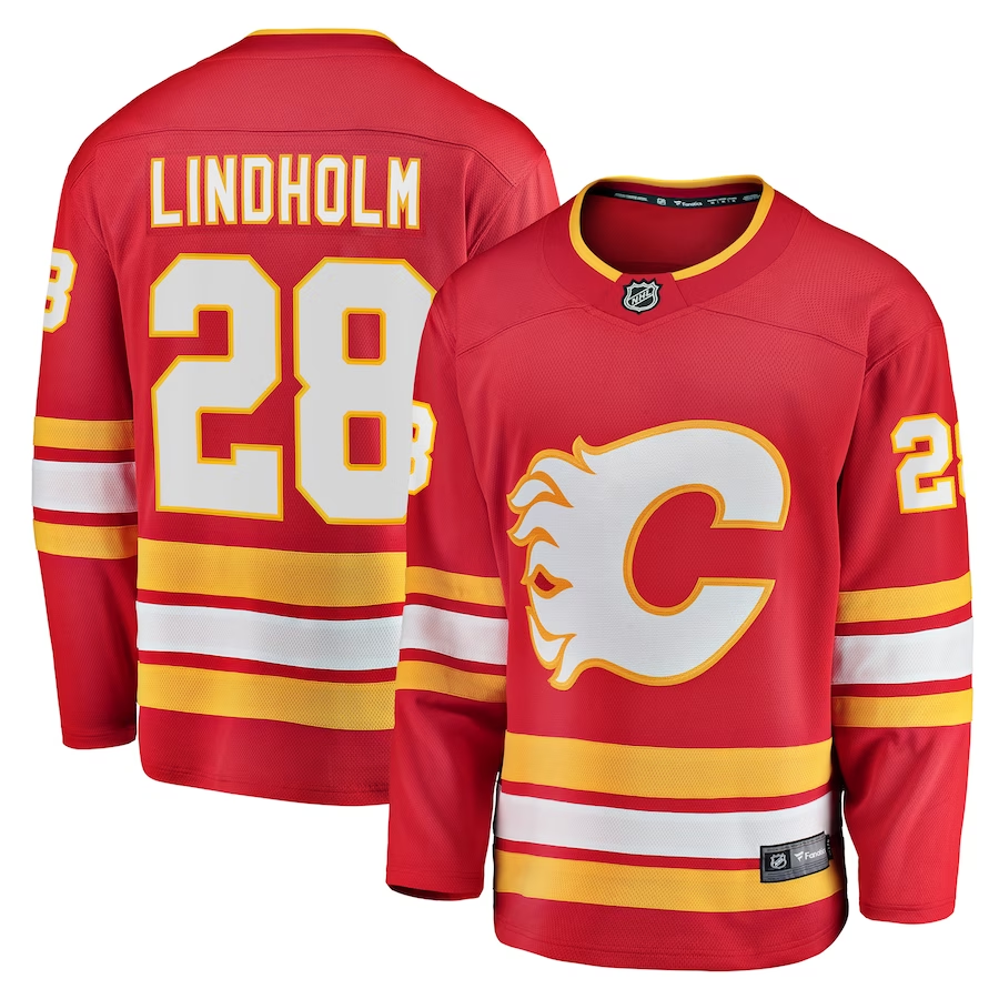 Men's Calgary Flames Elias Lindholm #28 Red Home Team Breakaway Player Jerseys