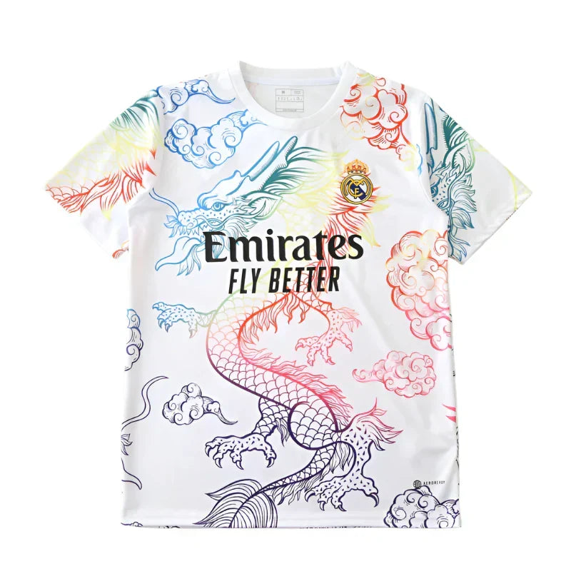 Real Madrid 2024/25 Colourful Dragon Special Edition Jersey – White Rainbow Adidas Fan Version