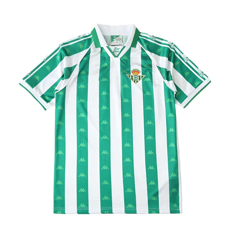 Real Betis Balompié Home Retro Fan Version 1995/97 – Green & White Stripe Kappa Jacquard Vintage Football Jersey | 90s Verdiblancos Kit