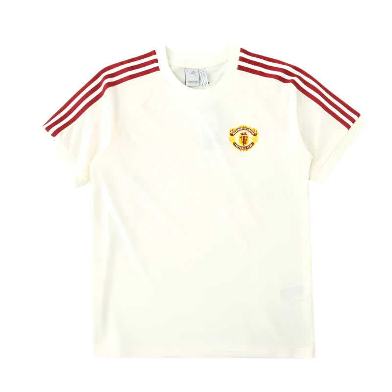 Manchester United Retro Heritage Training T-Shirt Fan Version 2024/25 – Cream White Red Adidas Stripe