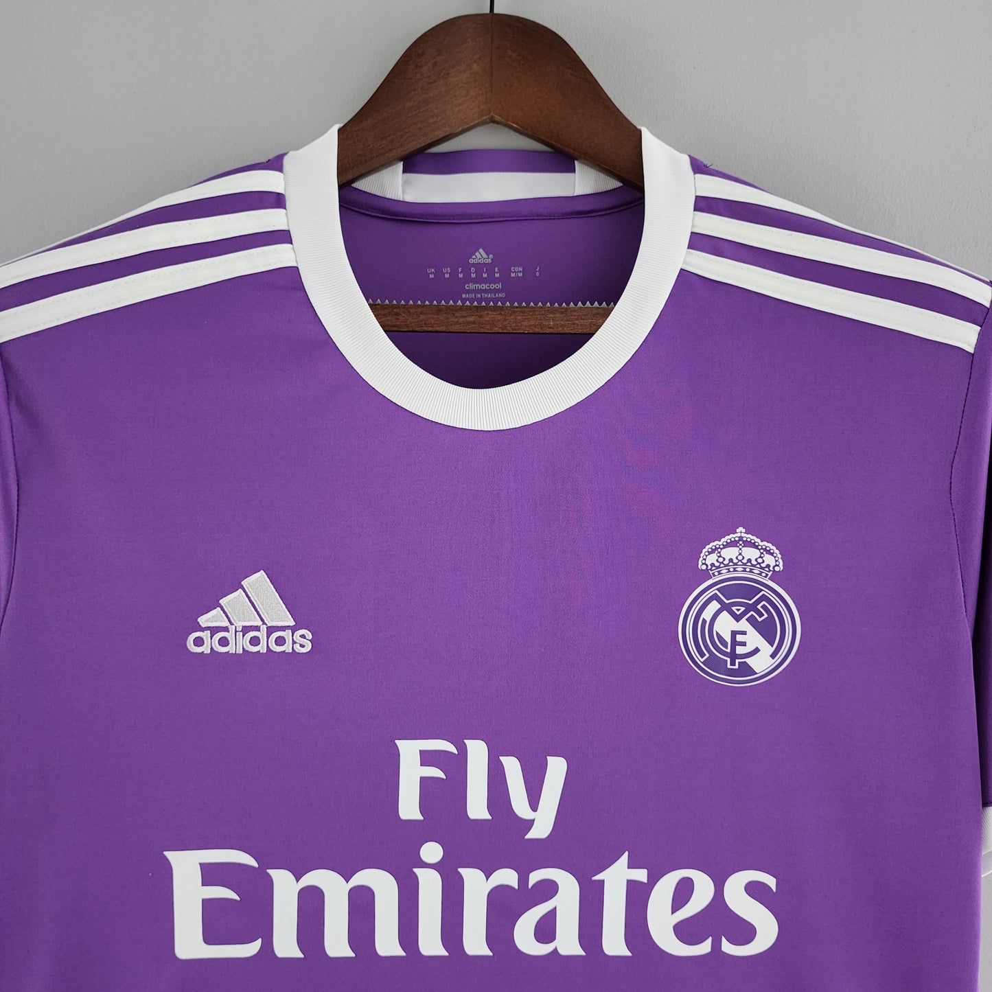 Real Madrid 2016-17 Away Purple Jersey – Adidas Purple White Crew Neck Three Stripes Fly Emirates Climacool Ronaldo Benzema Modric Ramos Bale Kroos Champions League Fan Version Football Shirt