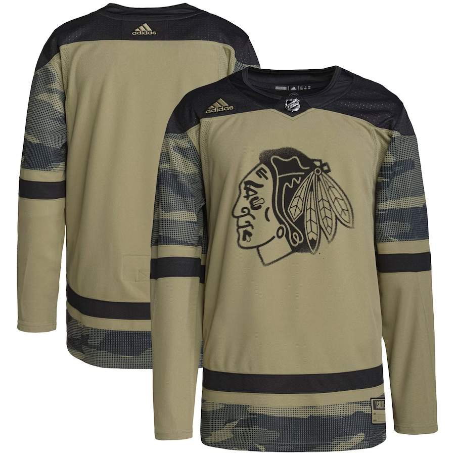 Men's Chicago Blackhawks Camo Military Appreciation Team Authentic Practice Blank Jerseys