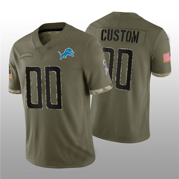 Custom1 Detroit Lions ACTIVE PLAYER 2022 Olive Salute To Service Limited Stitched Jerseys American Football Jerseys