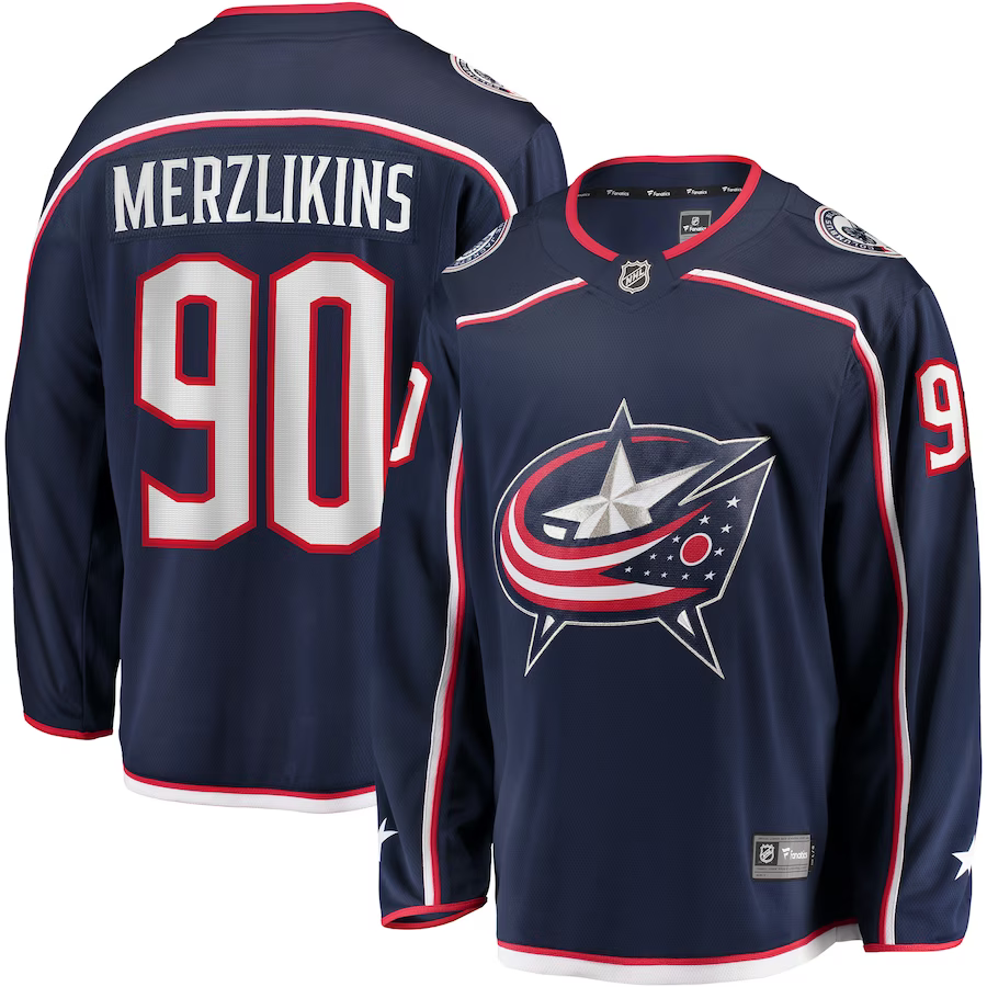 Men's Columbus Blue Jackets Elvis Merzlikins #90 Navy Home Breakaway Player Jerseys