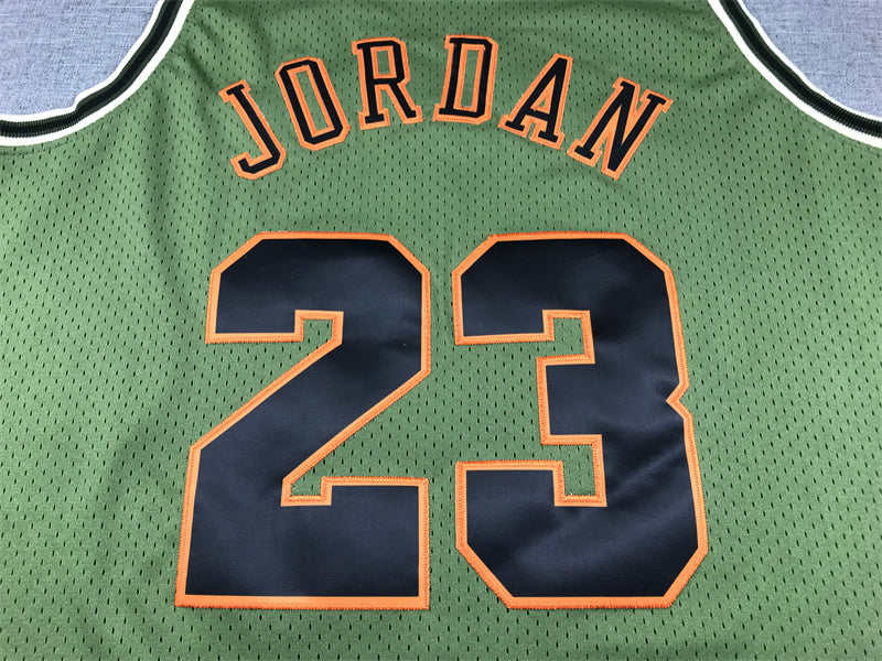 Michael Jordan #23 Chicago Bulls Mitchell & Ness Army Green 1997-98 Multi-Patch Anniversary Hardwood Classics Swingman Jersey