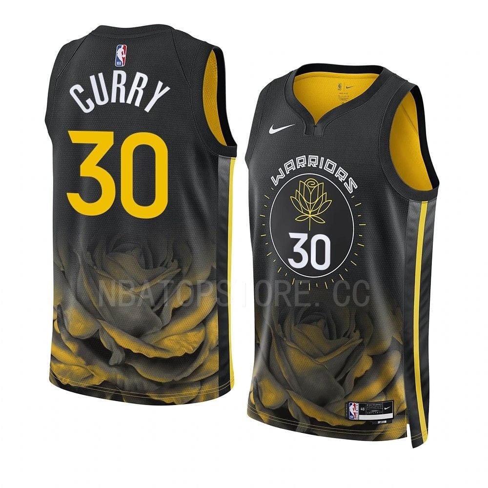 Stephen Curry #30 Golden State Warriors Black 2022-23 "San Francisco Rose" City Edition Full-Body Gold Rose Print Swingman Jersey