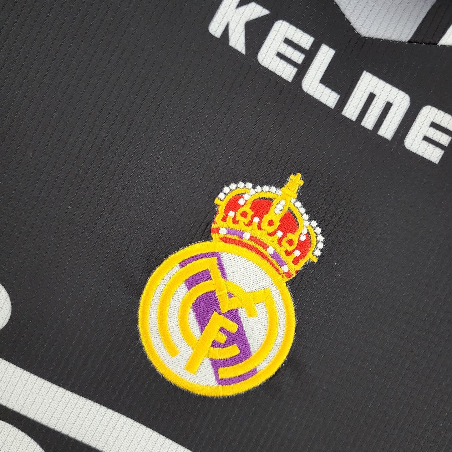 Real Madrid 1997-98 Third Retro Jersey – Kelme Black Purple Stripe Leopard Print Sleeve Kit | Champions League Winners Raul Era