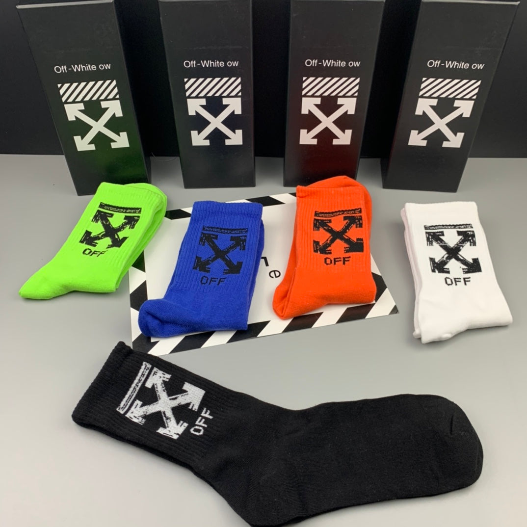 Off-White Neon Orange Green Blue Arrow Motifs Ankle Socks, image 9