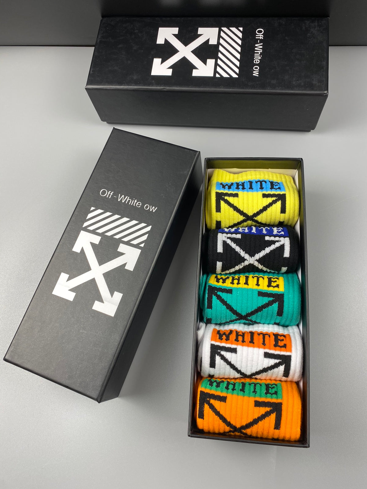 Off-White Bright Multicolour Large Arrow Cuffs Crew Socks, image 6