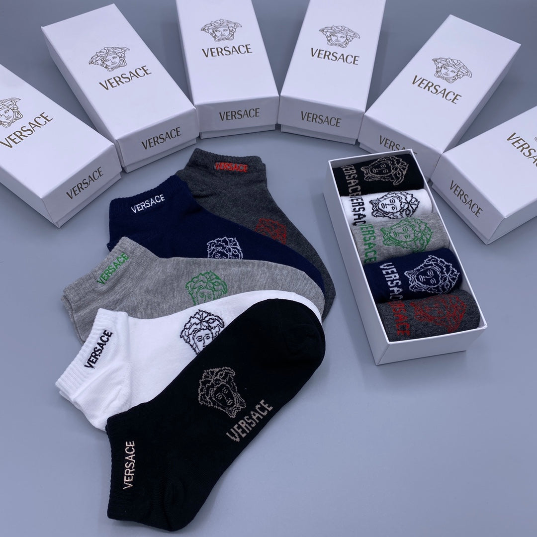 Versace Grey Navy Black Small Text No-Show Socks, image 9