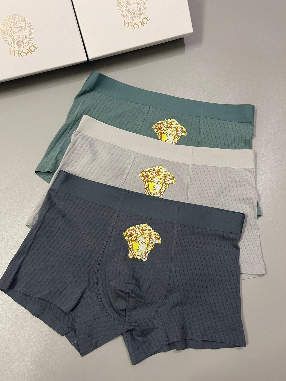 Versace Grey Beige Green Gold Face Boxer Briefs, image 8