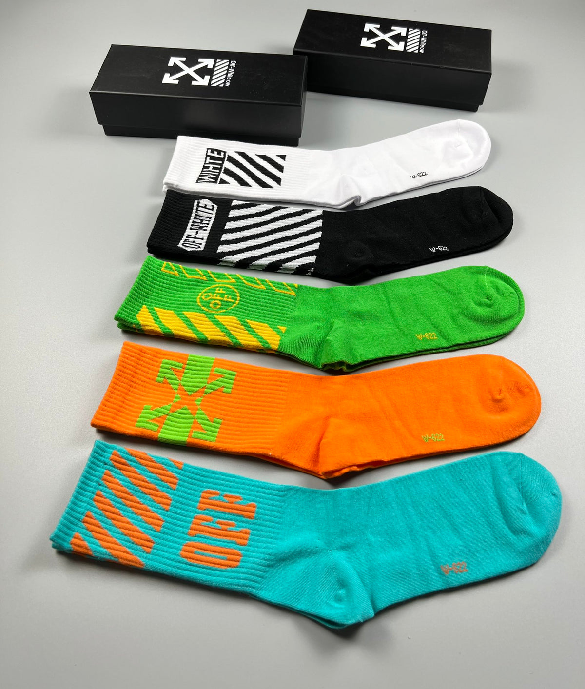 Off-White Bright Mint Orange Green Contrast Cuffs Crew Socks, image 9