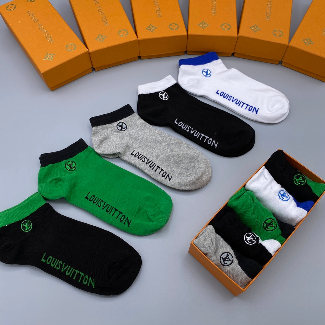 Louis Vuitton Green White Black Side Wordmarks No-Show Socks, image 9