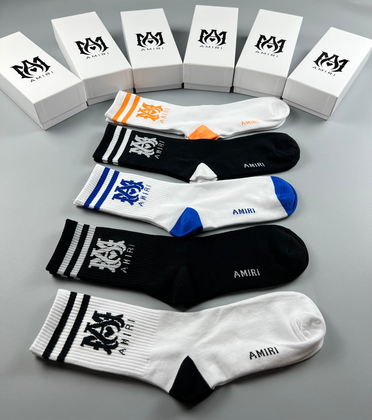 AMIRI Neutral Blue Orange Contrast Toe Crew Socks, image 9