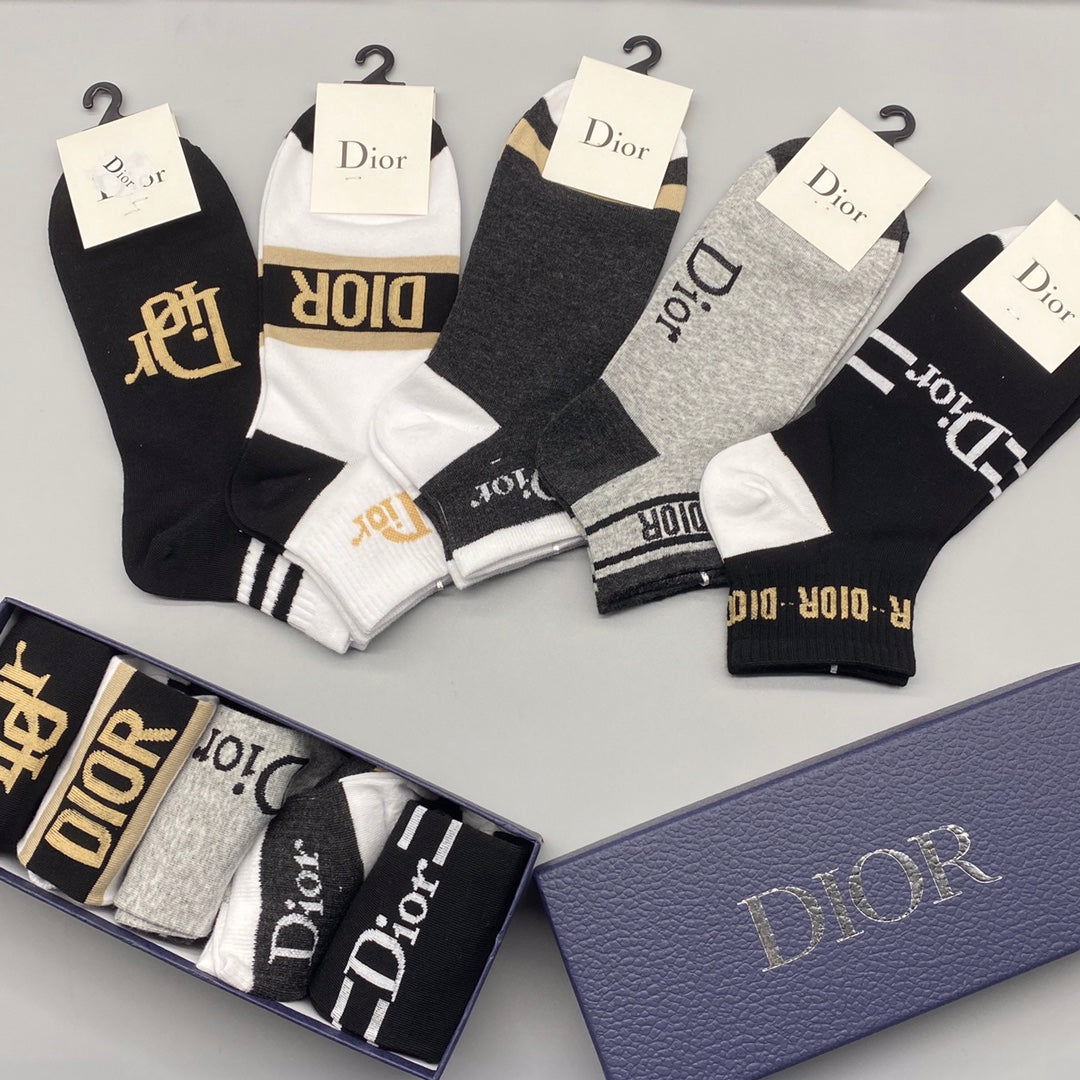 Dior Black White Grey Gold Graphic Mix Ankle Socks, image 9