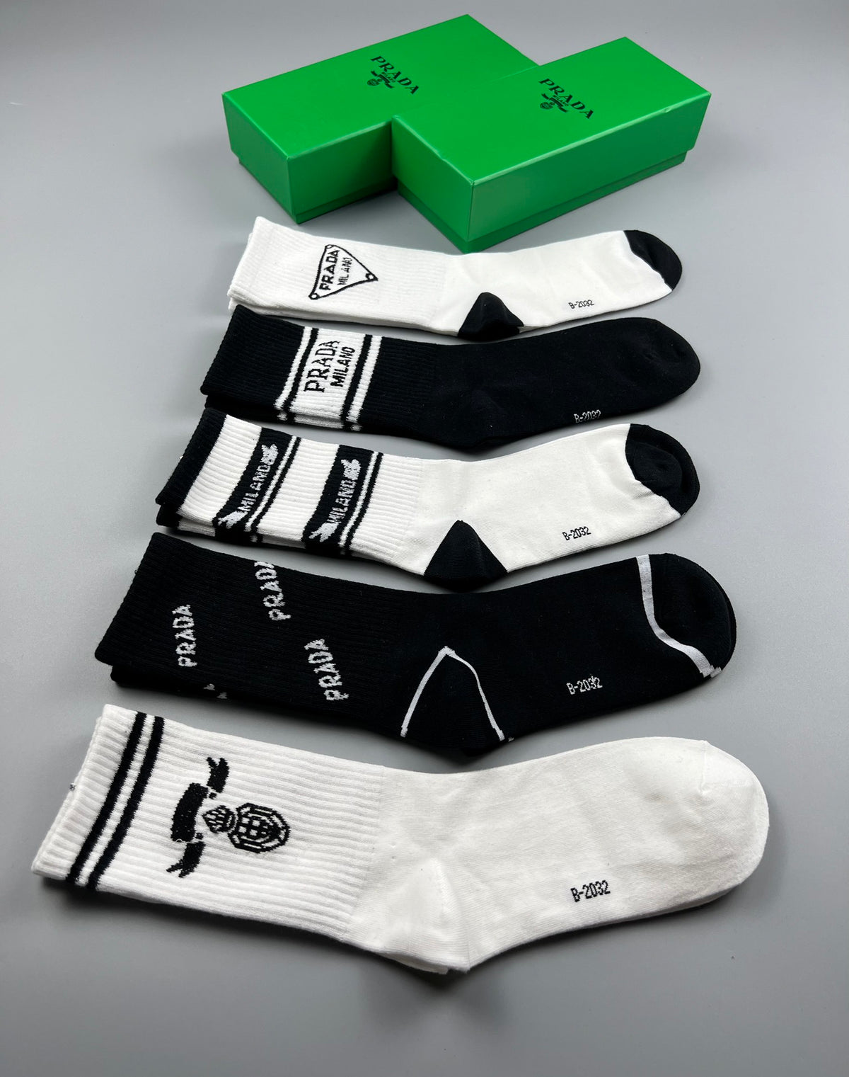 Prada Black White Small Triangle Cuffs Crew Socks, image 9