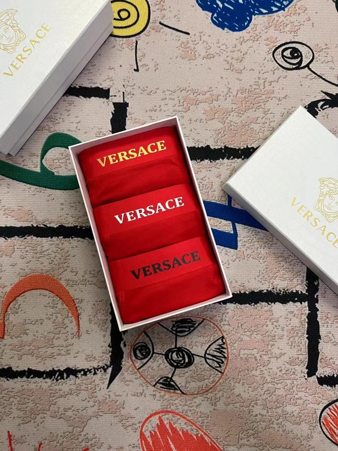 Versace Red Gold Small Waist Text Boxer Briefs, image 9