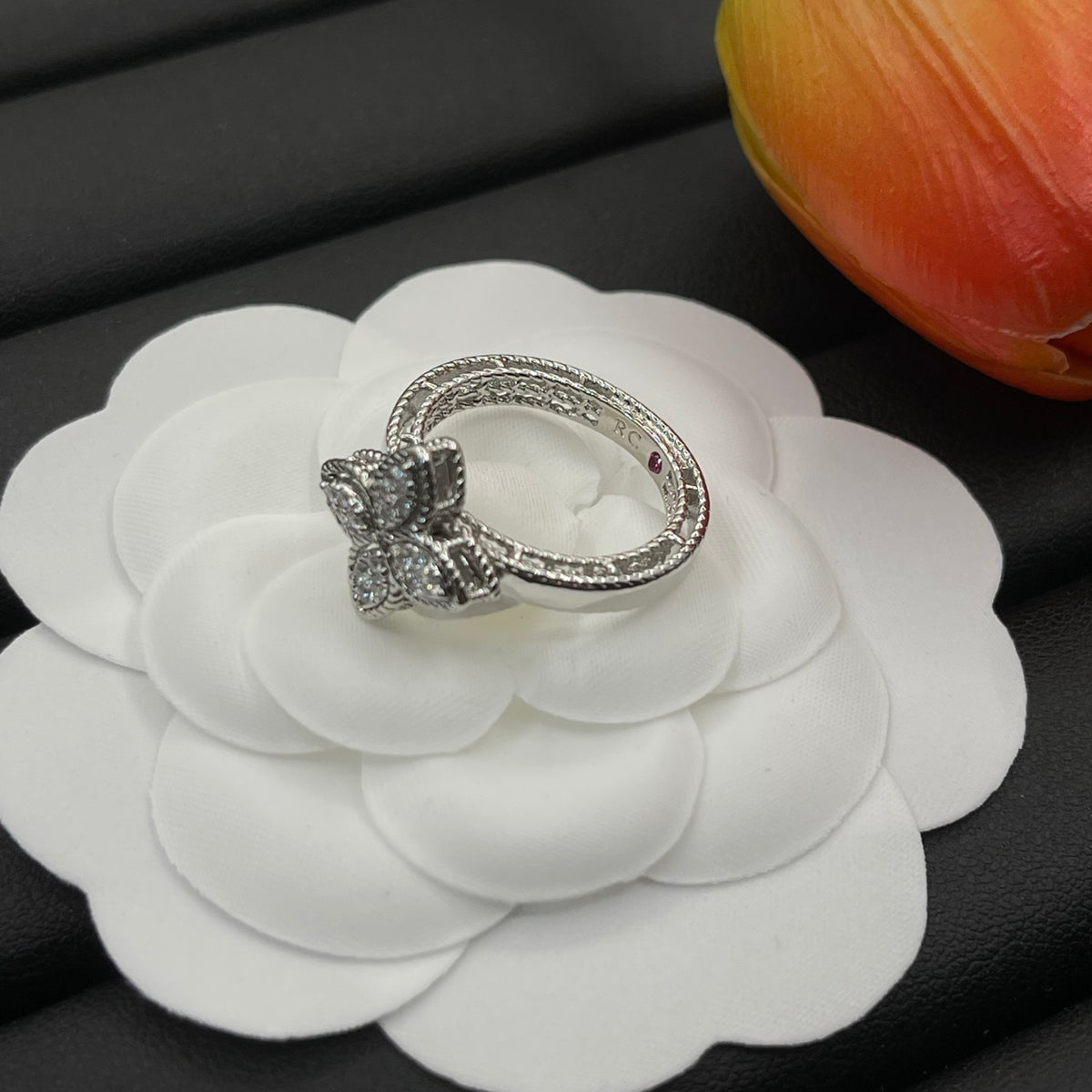 Roberto Coin four-petal crystal ring in Silver Tone, detail view 13