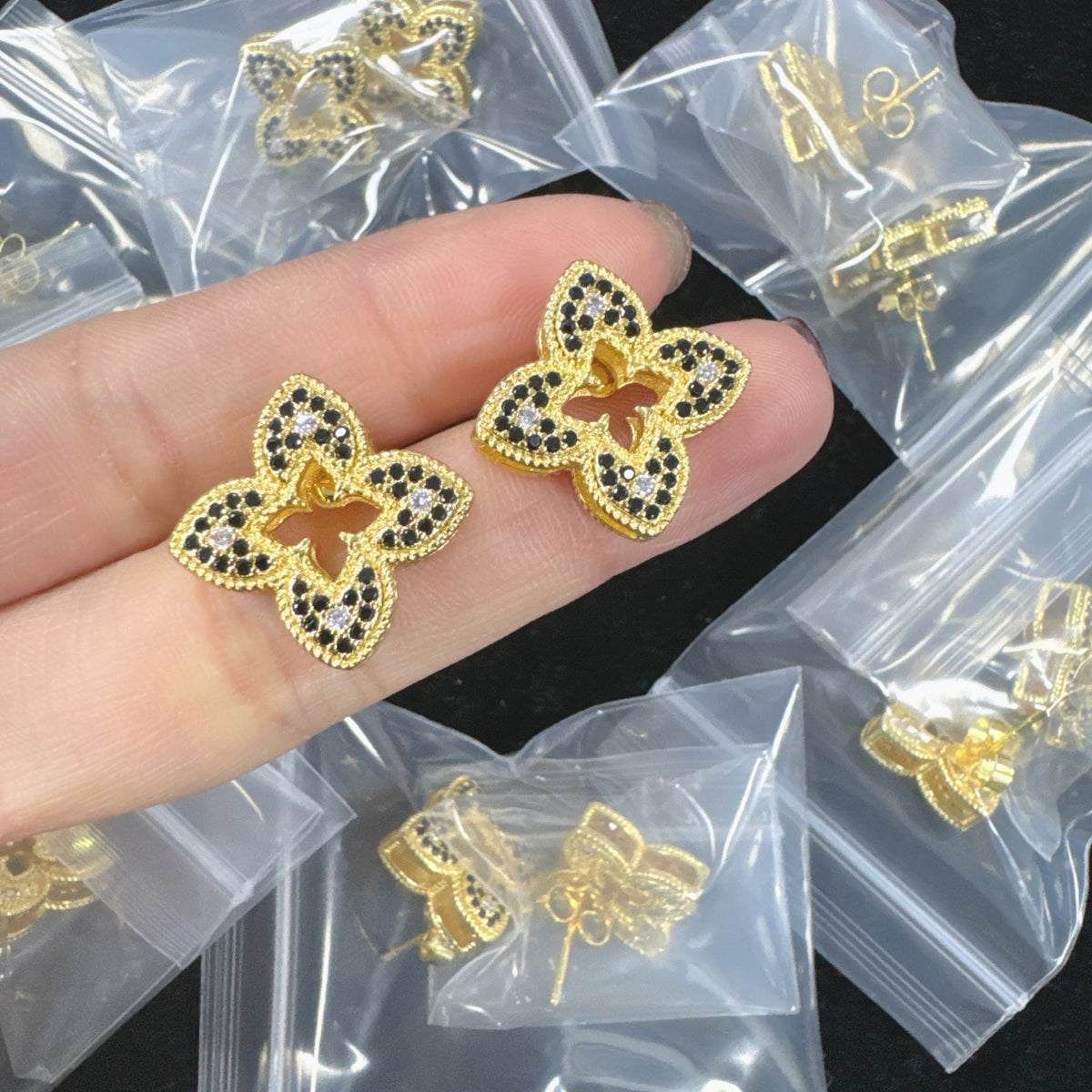 Roberto Coin pave butterfly stud earrings in Silver Tone, detail view 2