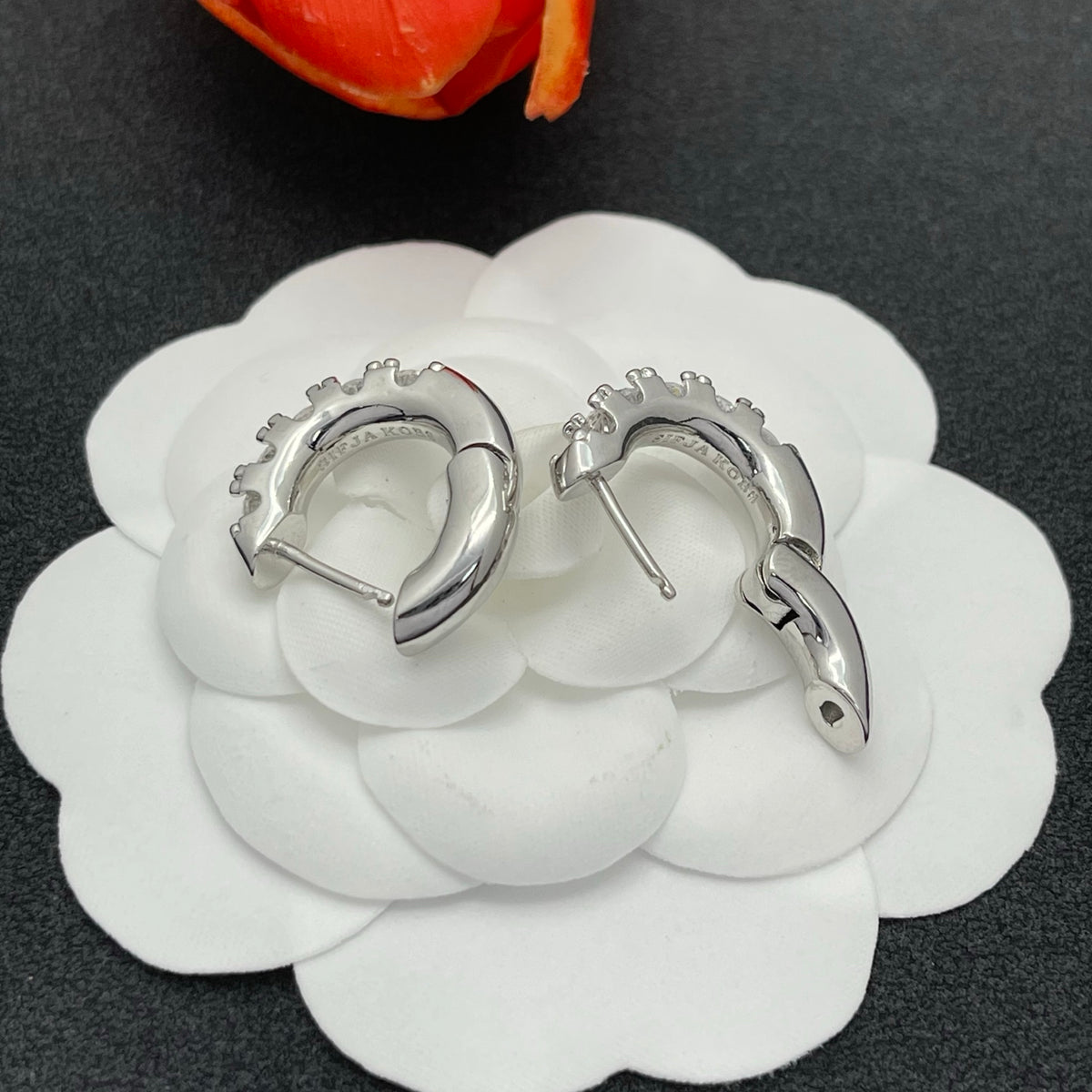 Sif Jakobs graduated crystal huggie hoop earrings in Silver Tone, detail view 24