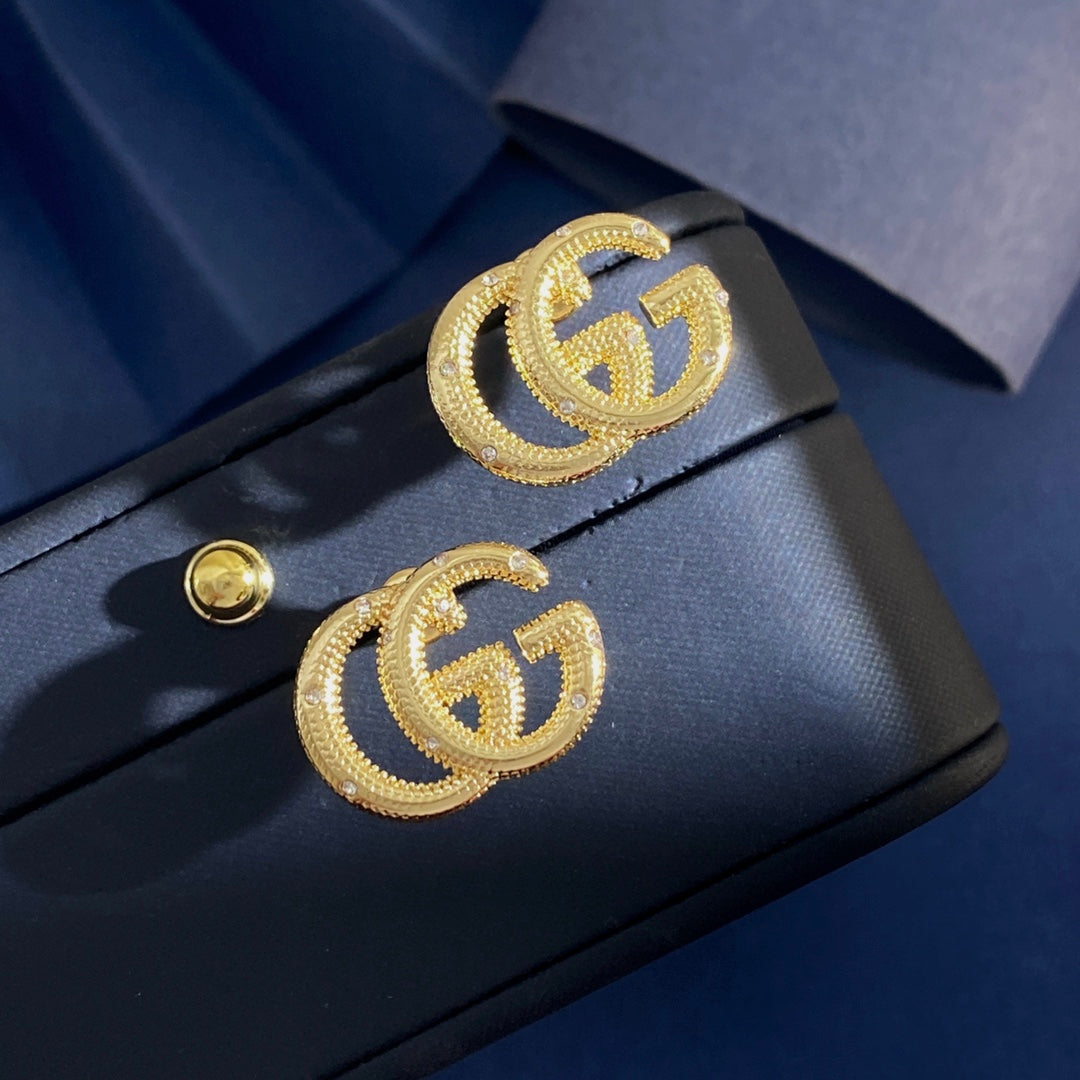 Gucci Double G Crystal Gold-Tone Stud Earrings - image 9
