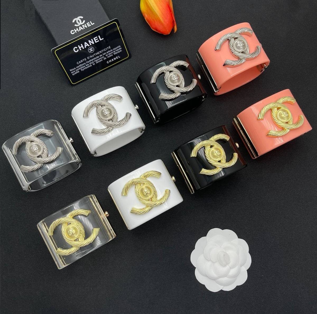 Chanel style acrylic resin bracelets - product photo 8