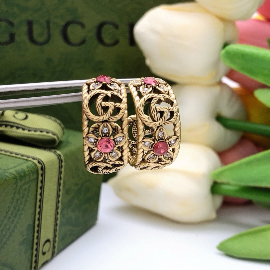 Gucci Crystal Vintage-Inspired Pink Stud Earrings - image 8