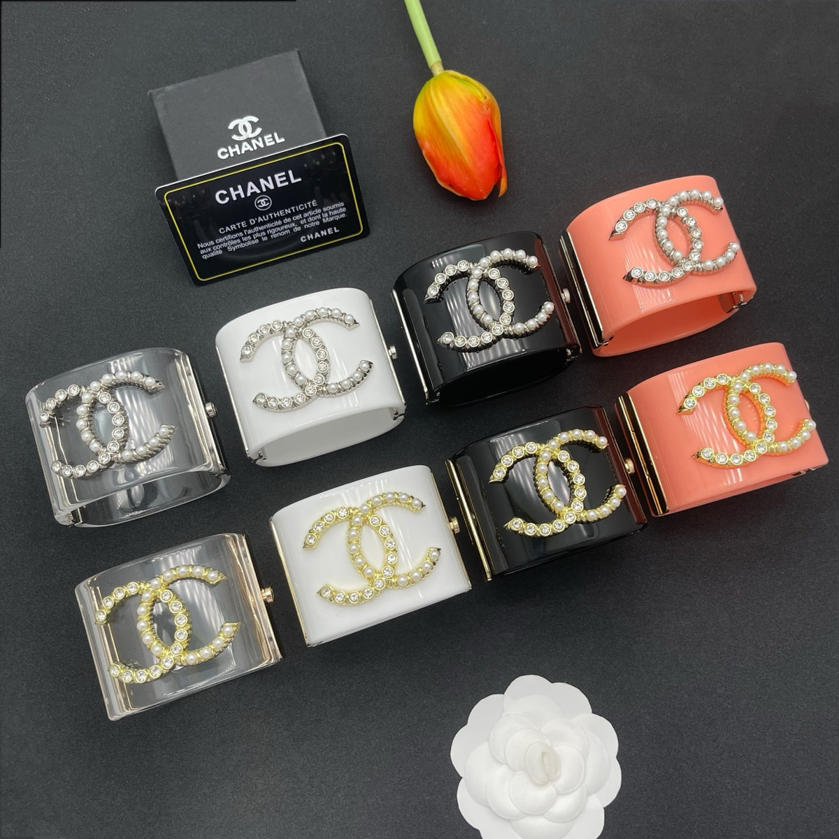 Chanel style acrylic resin bracelets - product photo 8