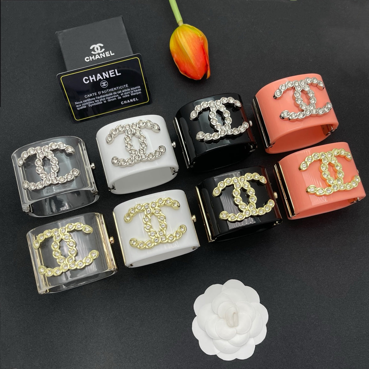 Chanel style acrylic resin bracelets - product photo 8