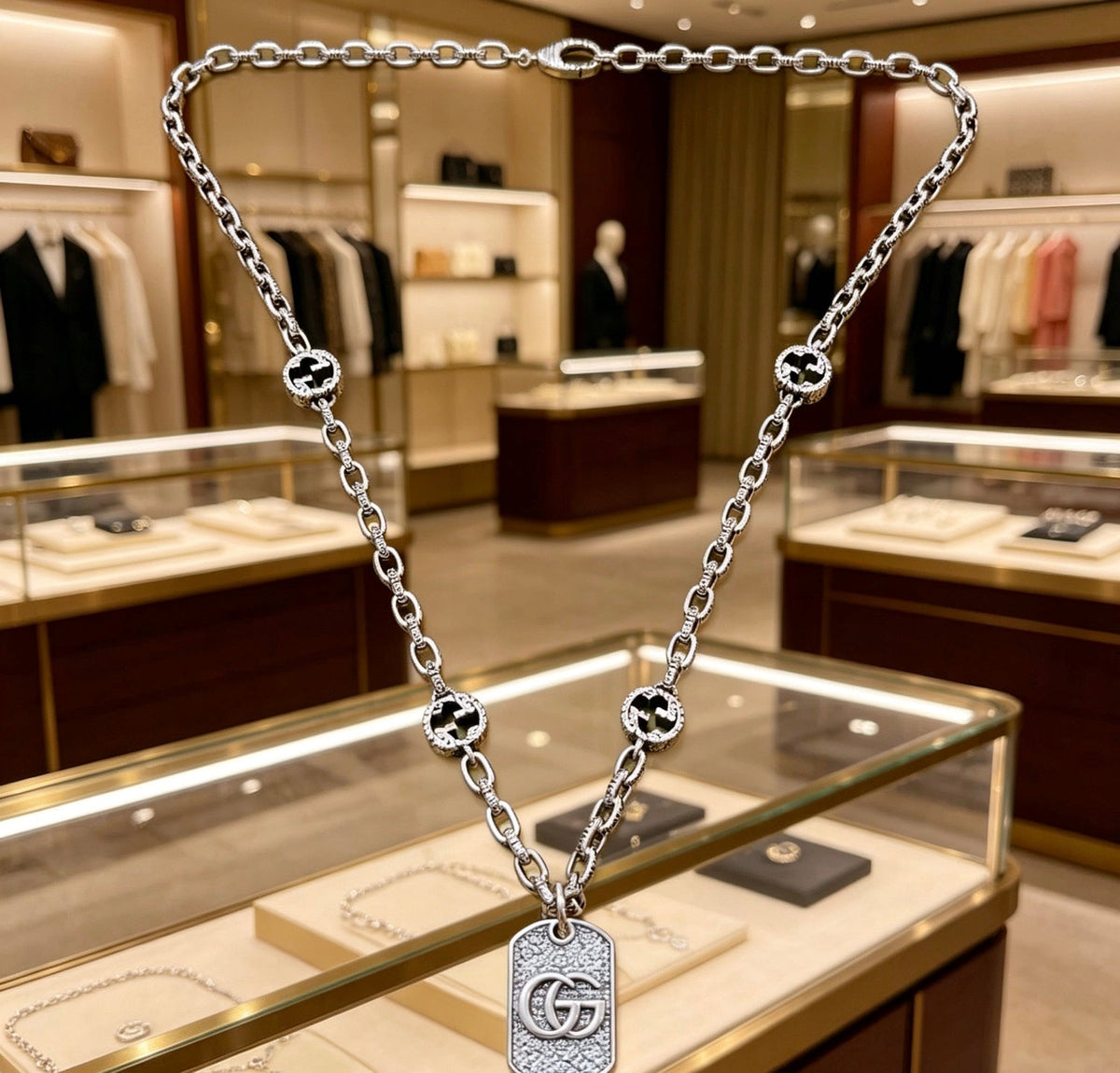 Gucci Anger Forest Chain Distressed Vintage Silver-Tone Necklace – Style 47 - image 9