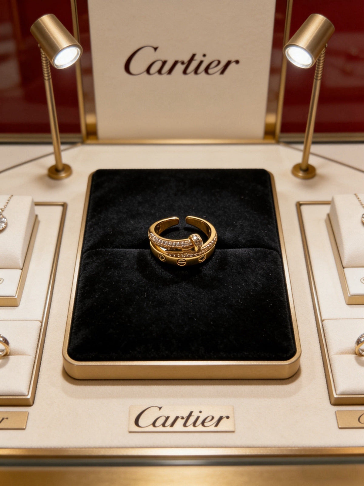 Cartier Style 212 gold-tone signature motif ring view 10