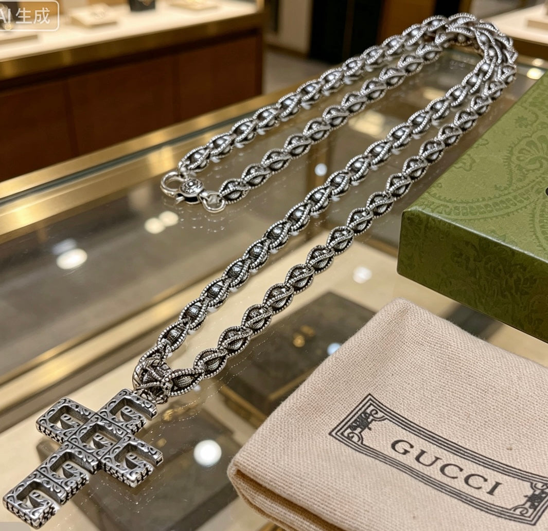 Gucci Anger Forest Cross Chain Distressed Necklace - image 9