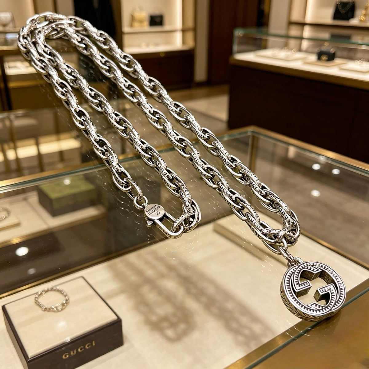 Gucci Anger Forest Chain Distressed Vintage Silver-Tone Necklace – Style 36 - image 9