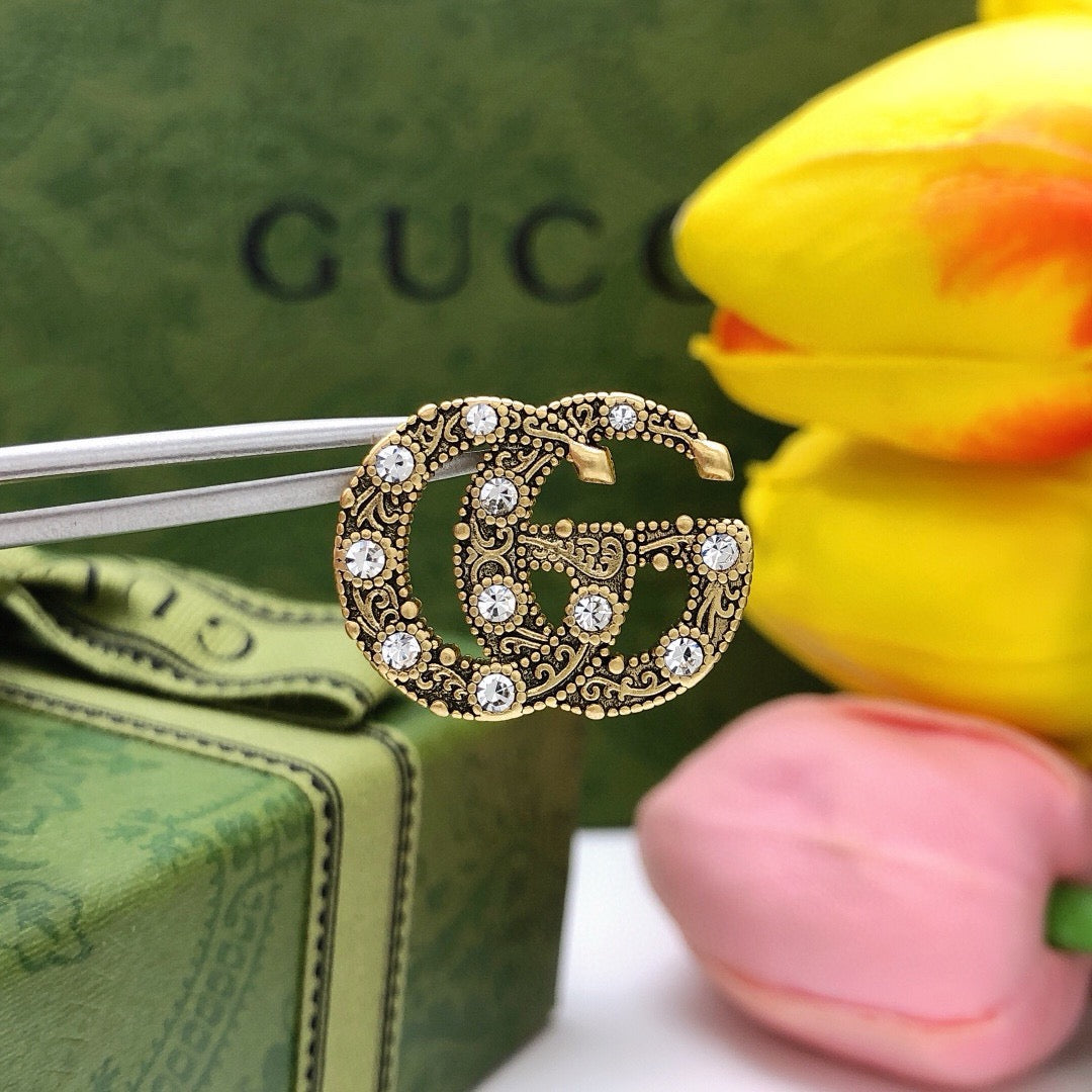 Gucci Double G Crystal Vintage-Inspired Gold-Tone Stud Earrings - image 7