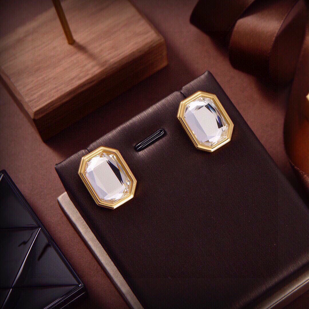 Balenciaga Square Crystal Brass 18K Gold-Tone Stud Earrings - image 9