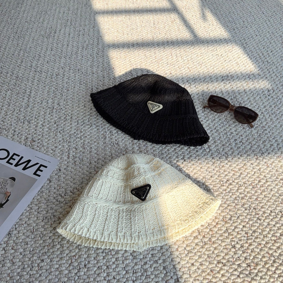 Prada Open Knit Logo Plaque Bucket Hat - image 7