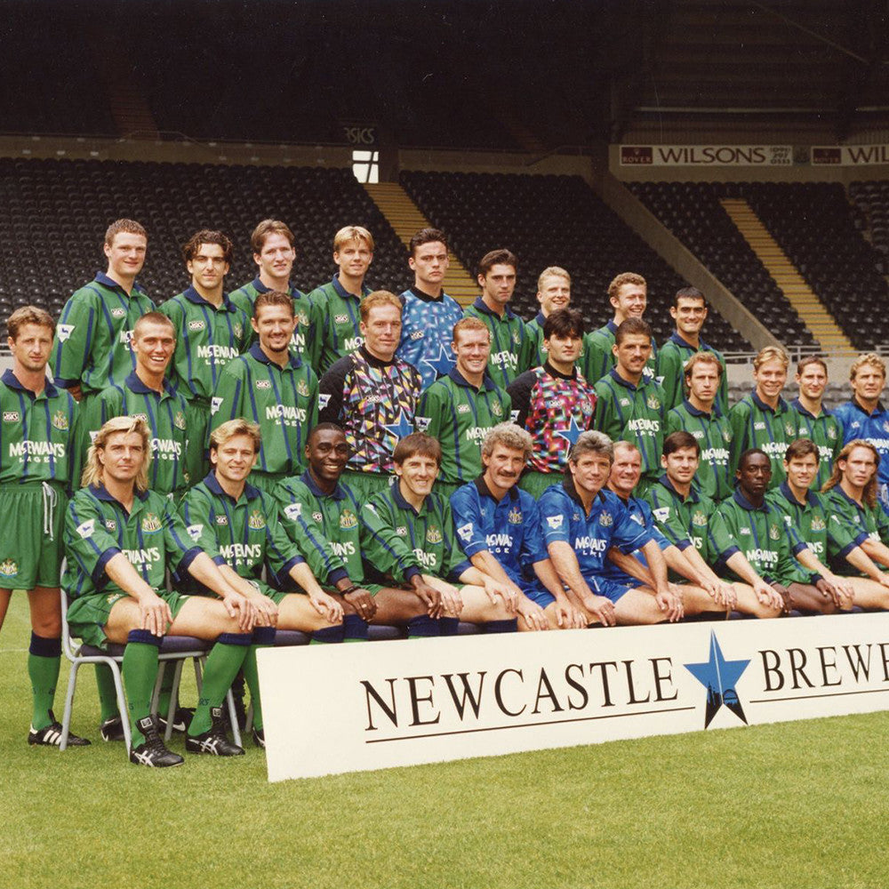 Newcastle United 1994/95 Away Retro Jersey – Green & Blue Stripes | McEwan's Lager | Asics | Toon Army 90s