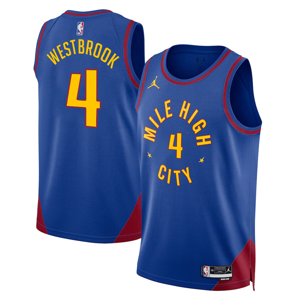 Men's & Youth Denver Nuggets Russell Westbrook #4 Jordan Brand Blue "Mile High City" Statement Edition Swingman Jersey