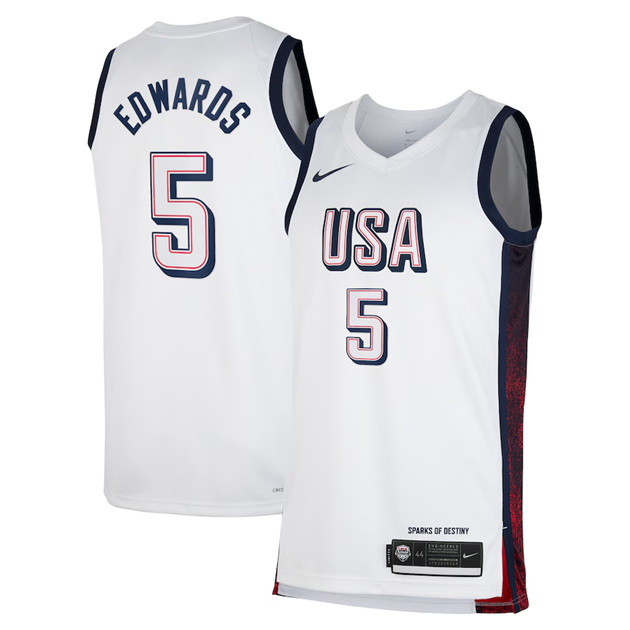 Anthony Edwards #5 Team USA 2024 Paris Olympics White Away Swingman Jersey – Nike Sparks of Destiny