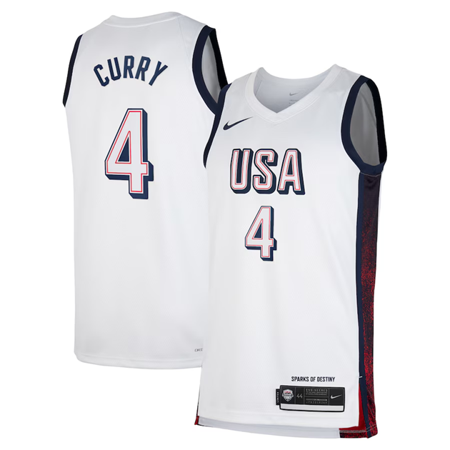 Stephen Curry #4 Team USA White 2024 Paris Olympics "Sparks of Destiny" Home Gold Medal Swingman Jersey - Men's & Youth