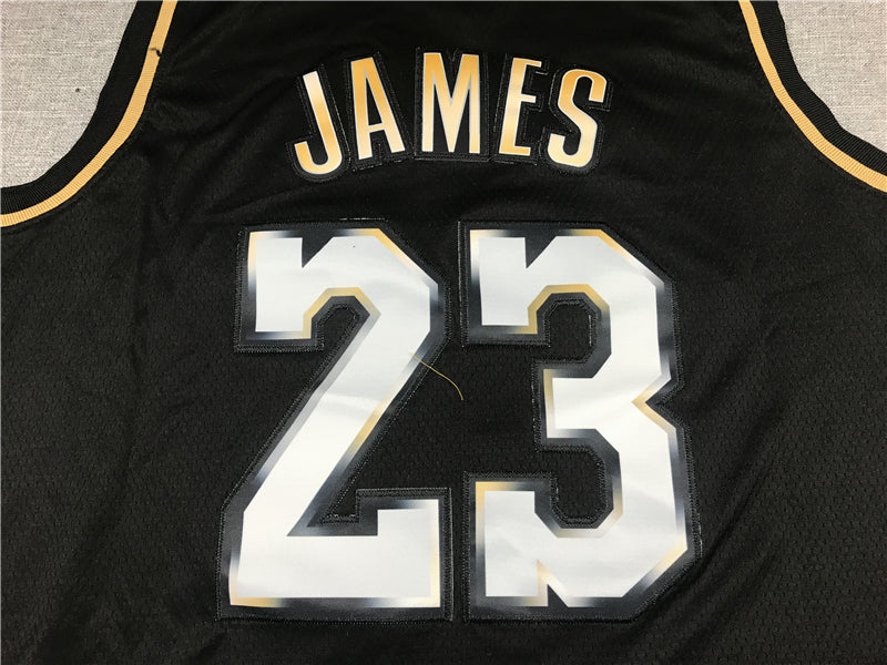 LeBron James #23 Los Angeles Lakers Black 2021-22 Golden Edition Swingman Jersey – Gold LAKERS Wordmark