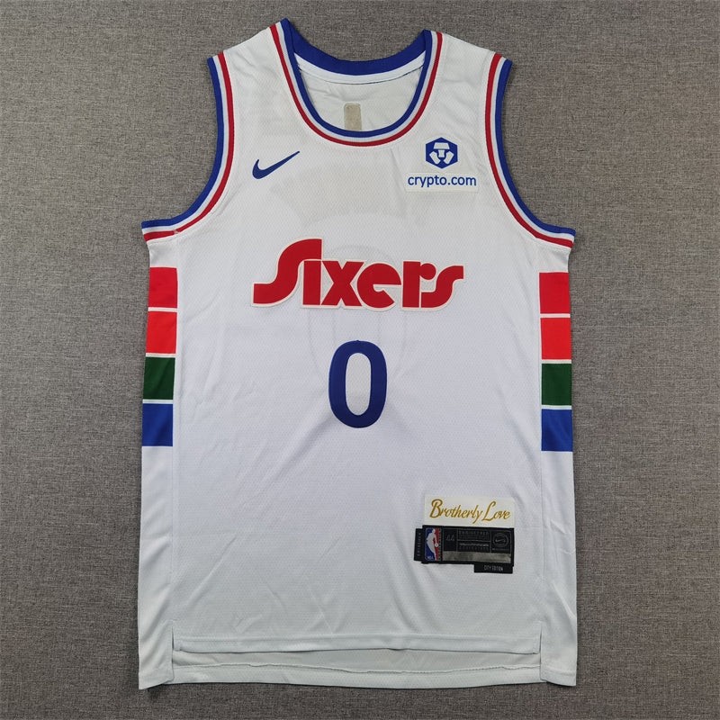 Men's Philadelphia 76ers Tyrese Maxey #0 White 2024/25 Swingman Player Jerseys - City Edition