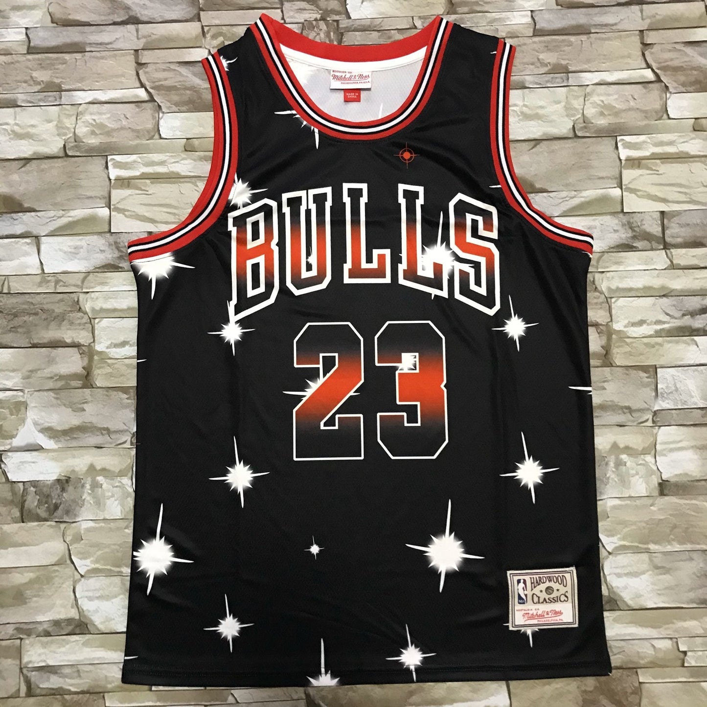 Michael Jordan #23 Chicago Bulls Mitchell & Ness Black Starry Night Flame Gradient Hardwood Classics Swingman Jersey