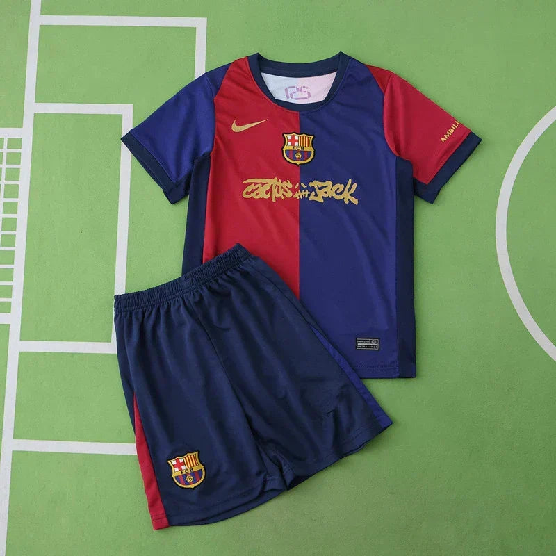 FC Barcelona Home Kids Kit 2024/25 – Travis Scott Limited Edition | Custom Name