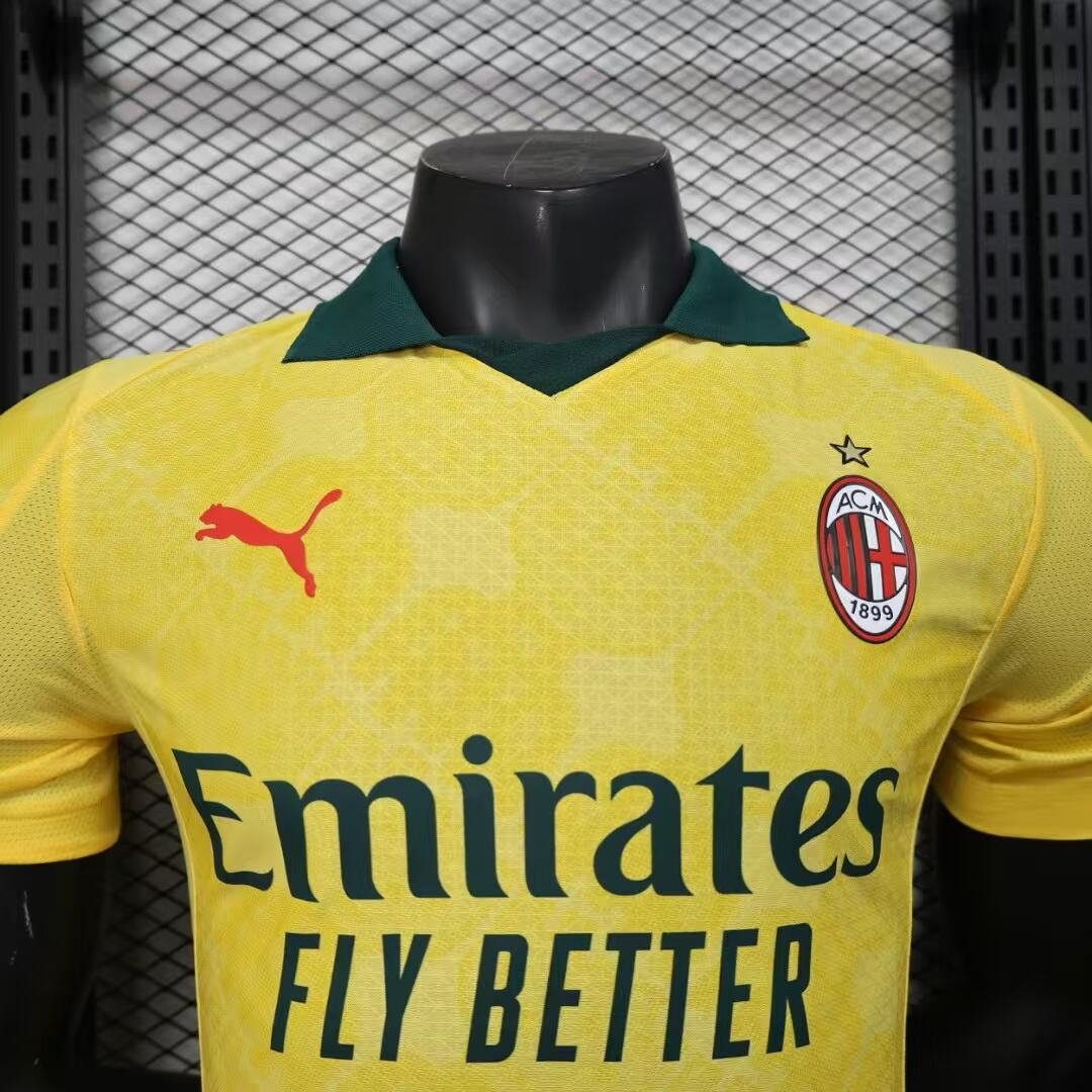 2025/26 AC Milan Third Away Player Version Jersey - Yellow Green - Emirates - AC Milan Shadow Pattern