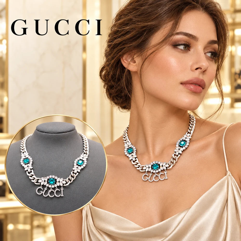 Gucci Double G Crystal Blue Necklace - image 1